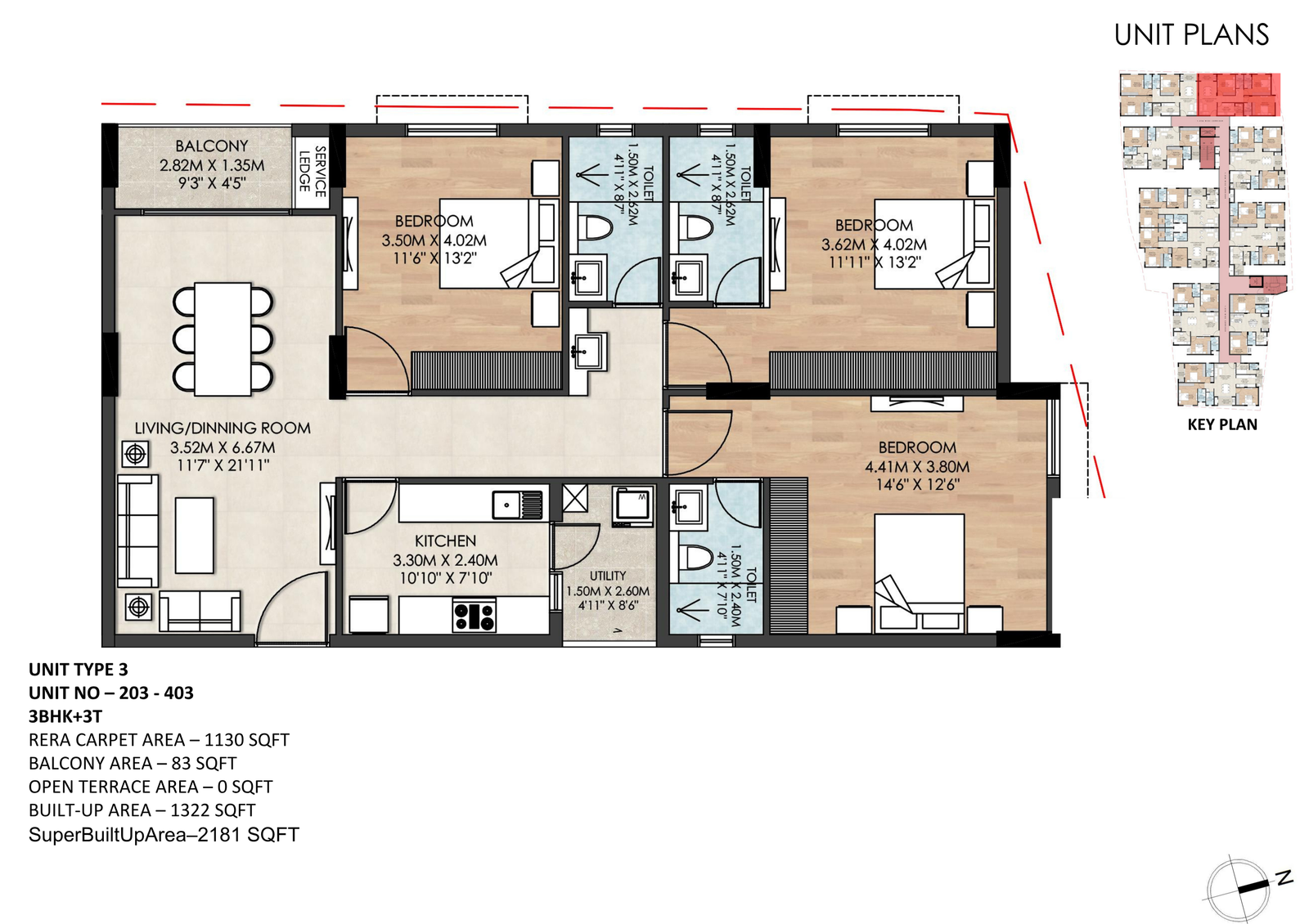 Unit Plan Flat Number 203-303-403