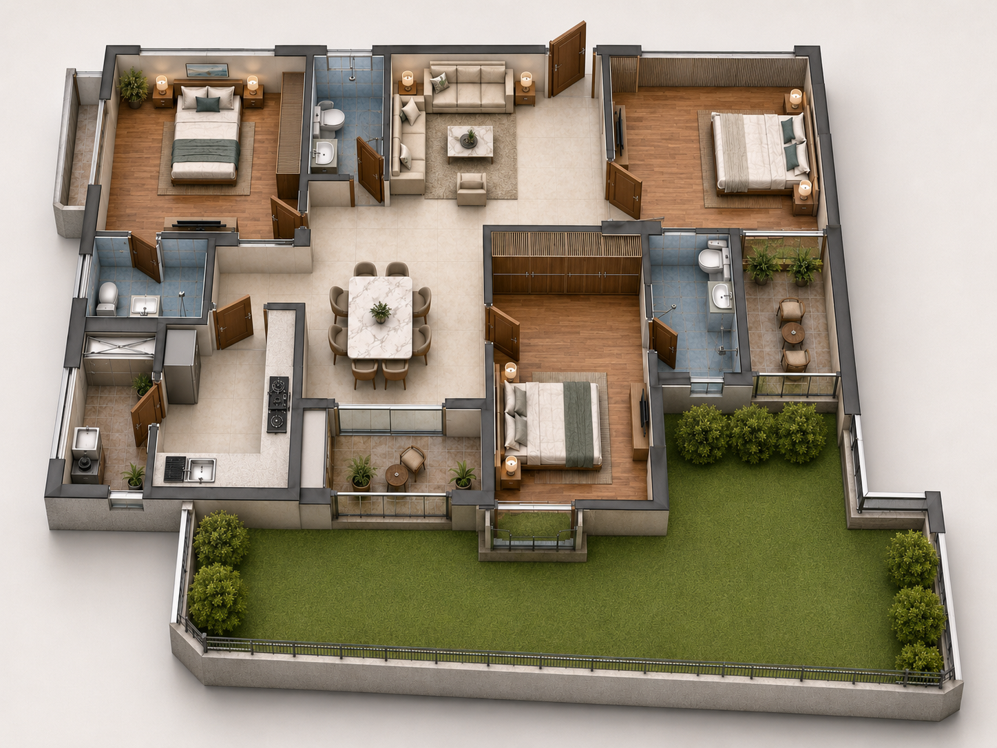 Unit Plan Flat Number 101 Isometric