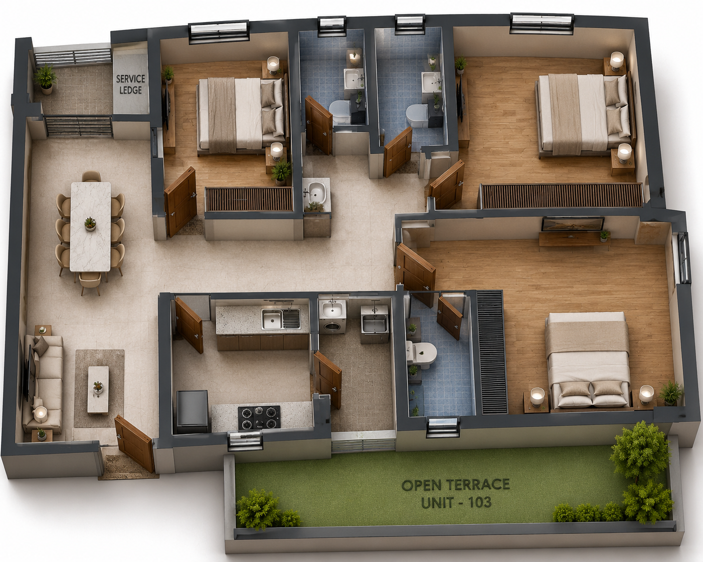 Unit Plan Flat Number 103 Isometric