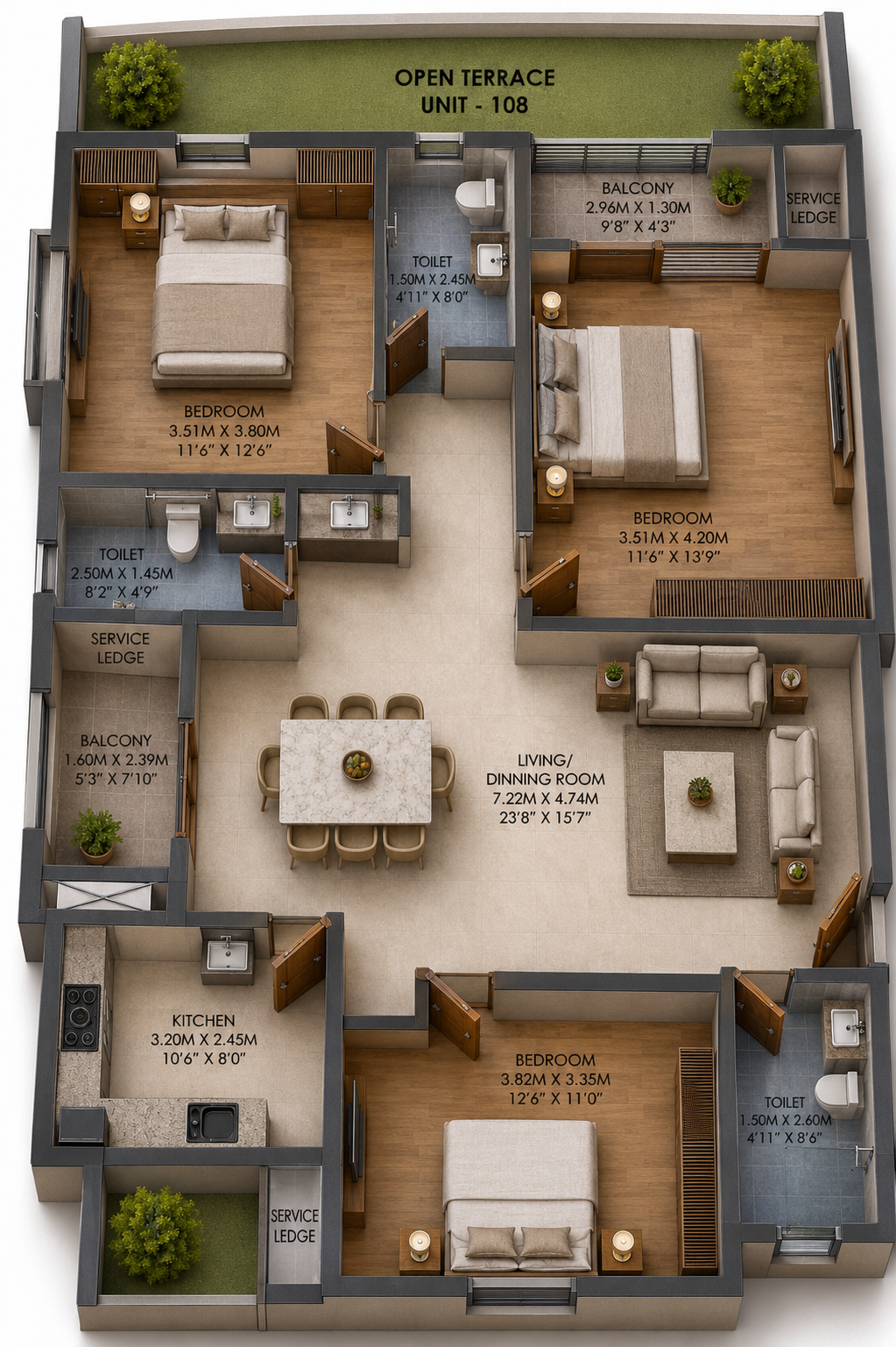 Unit Plan Flat Number 108 Isometric