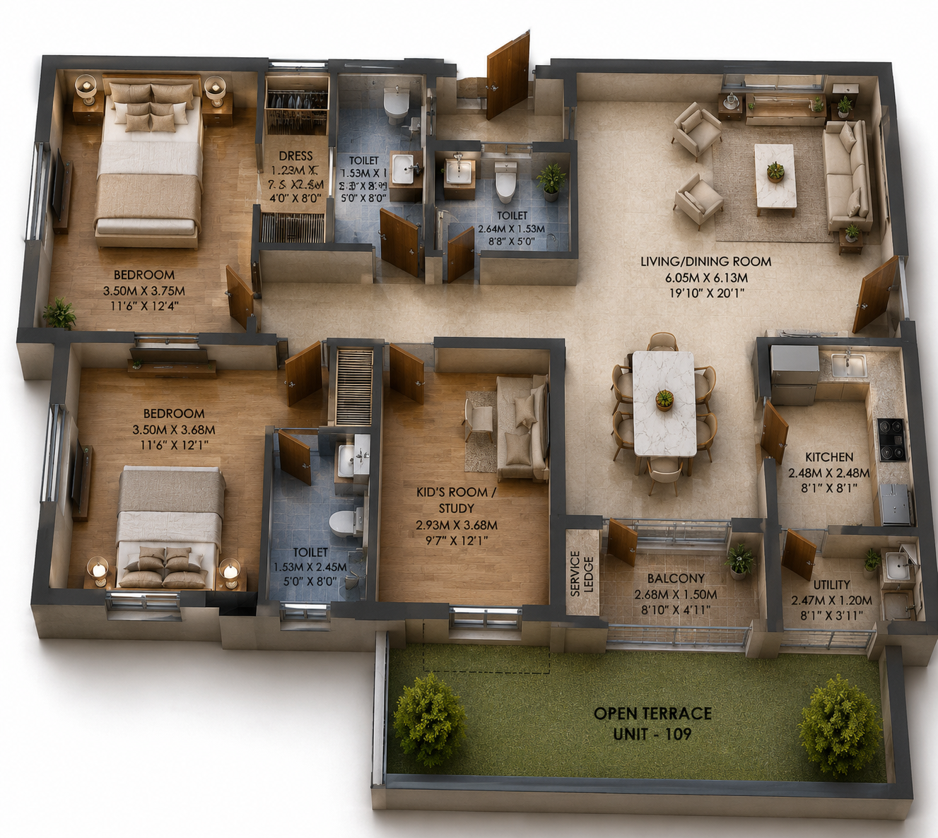 Unit Plan Flat Number 109 Isometric