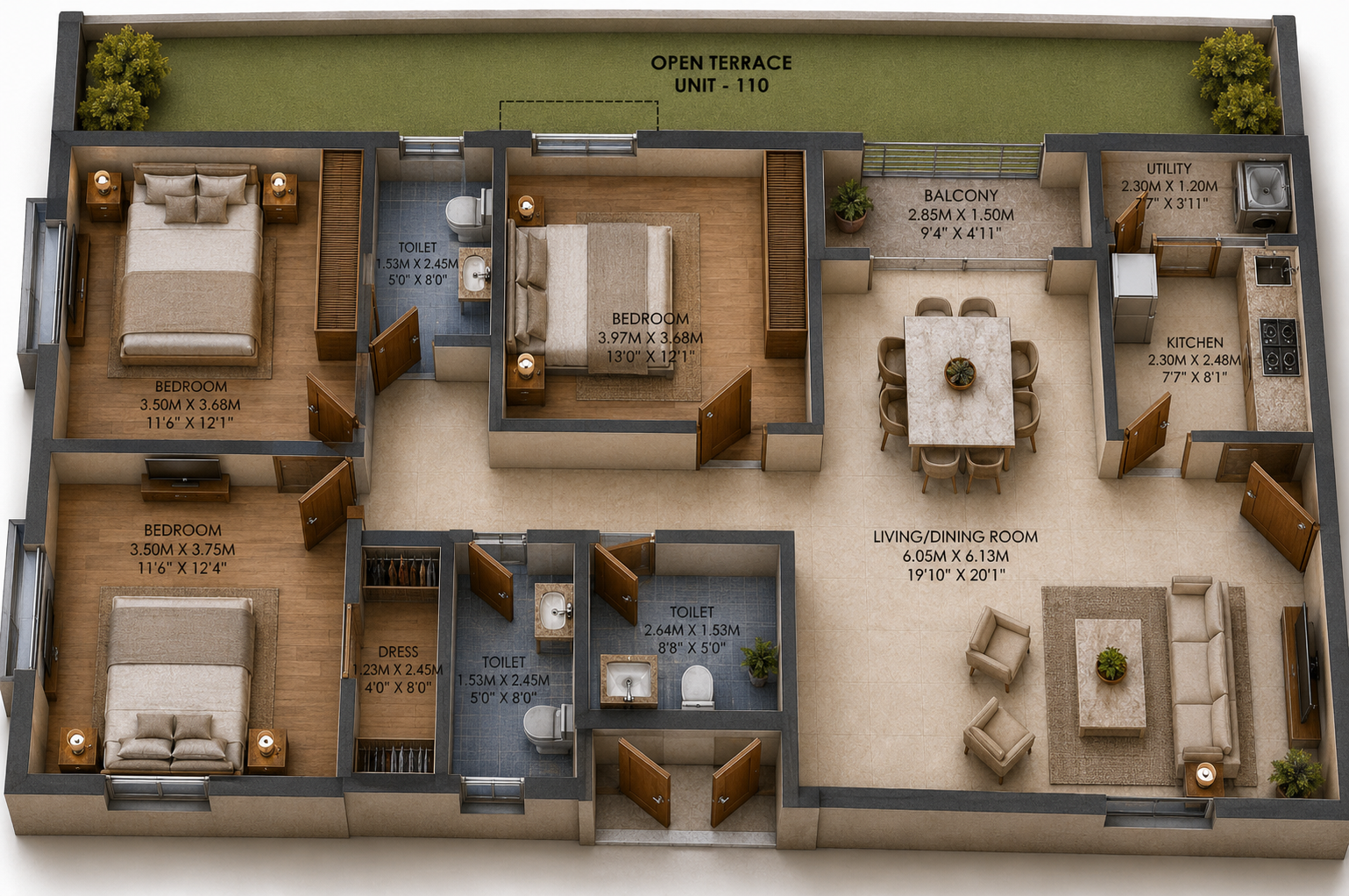 Unit Plan Flat Number 110 Isometric