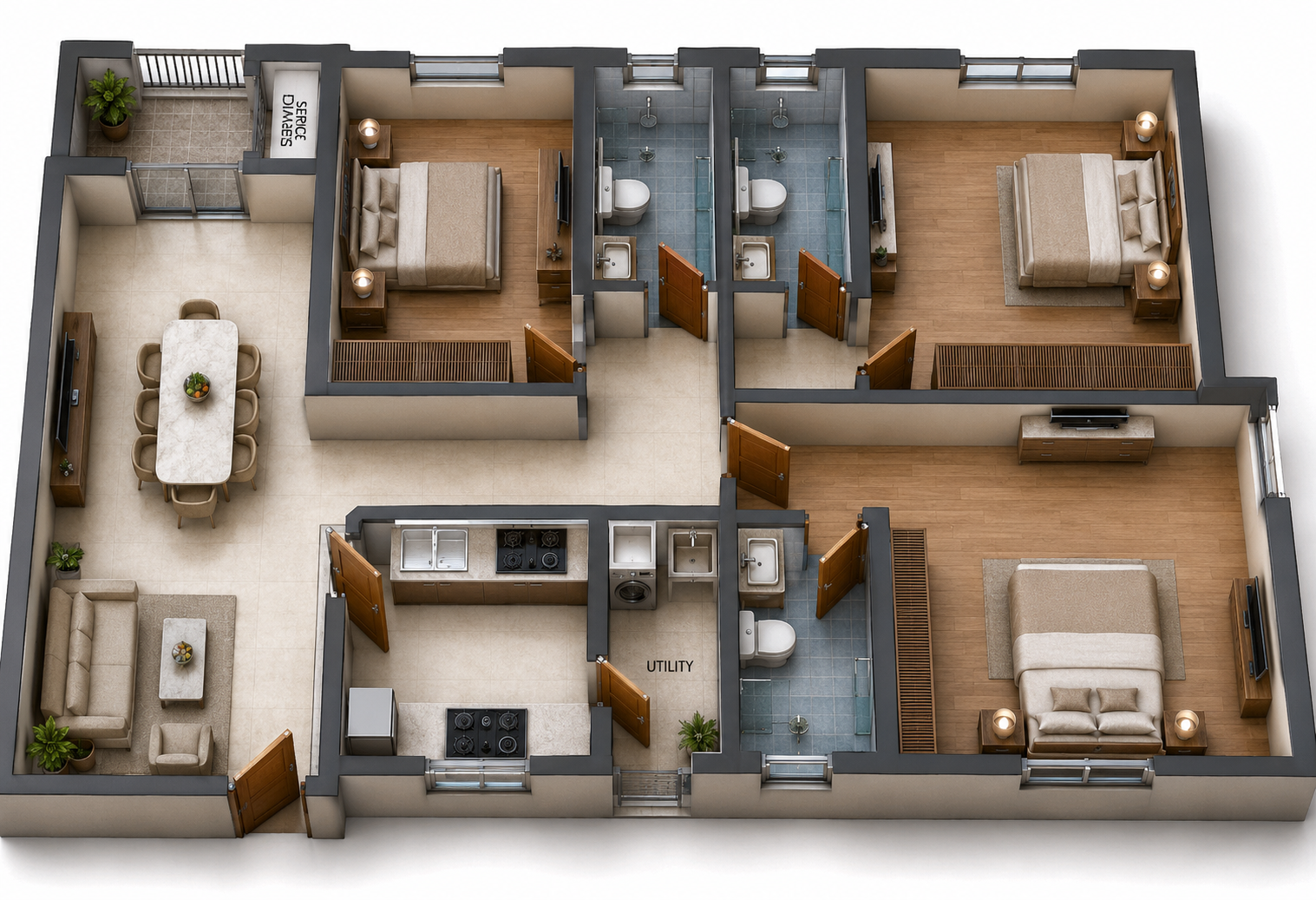Unit Plan Flat Number 203-303-403 Isometric