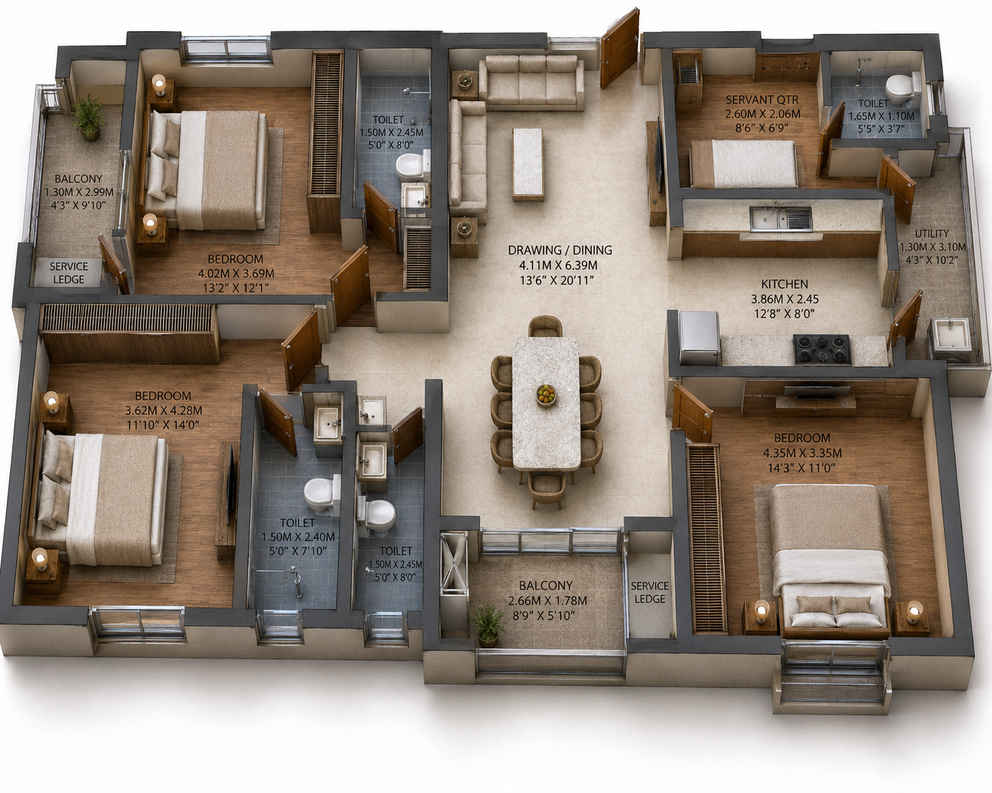 Unit Plan Flat Number 207-307-407-507 Isometric