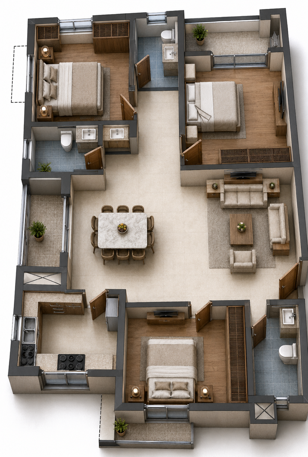 Unit Plan Flat Number 208-308-408-508 Isometric